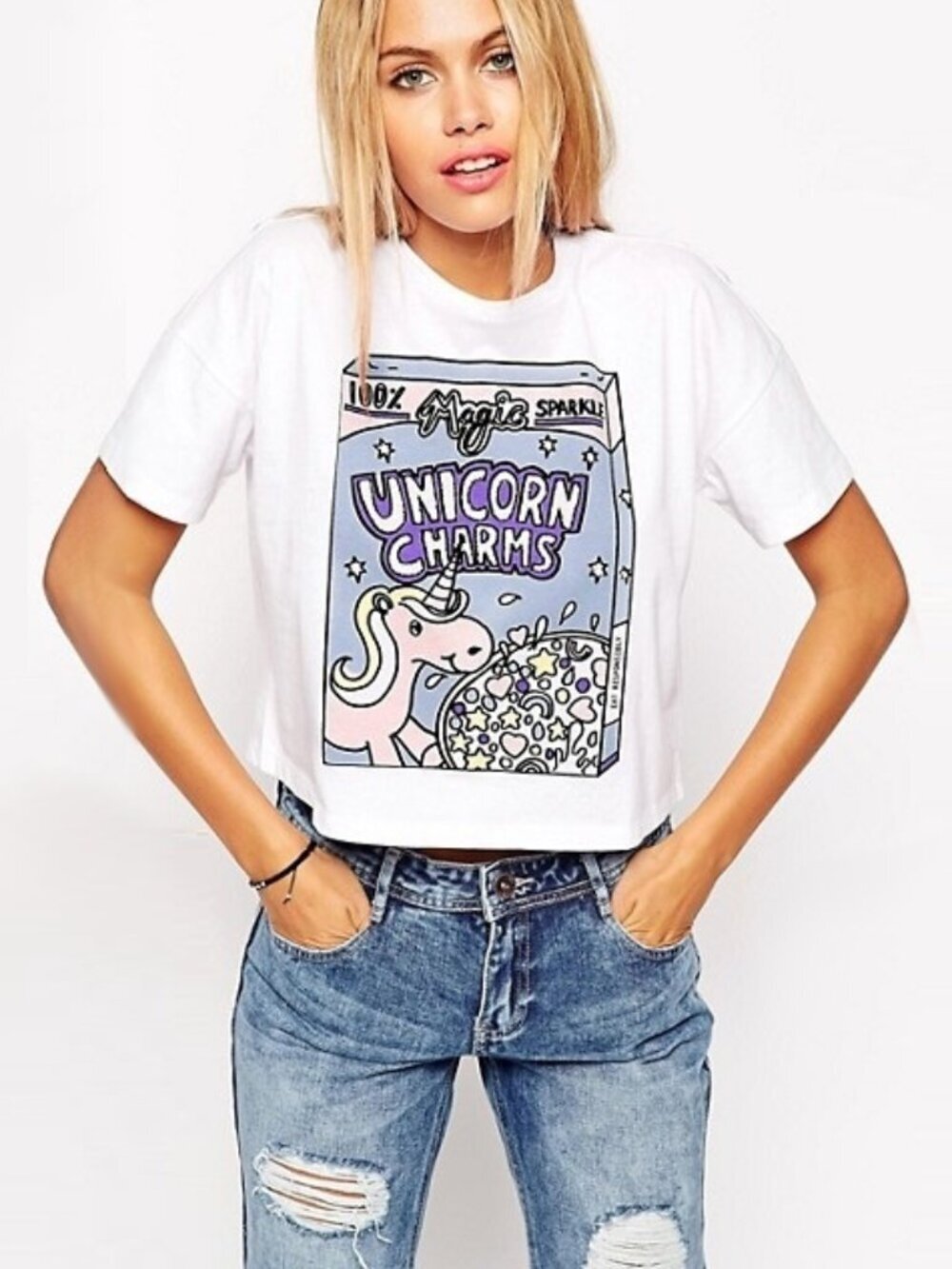 Unicorn Charms Sparkle Slightly Cropped Top Tee
